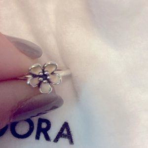 Pandora pink enamel flower ring size 6